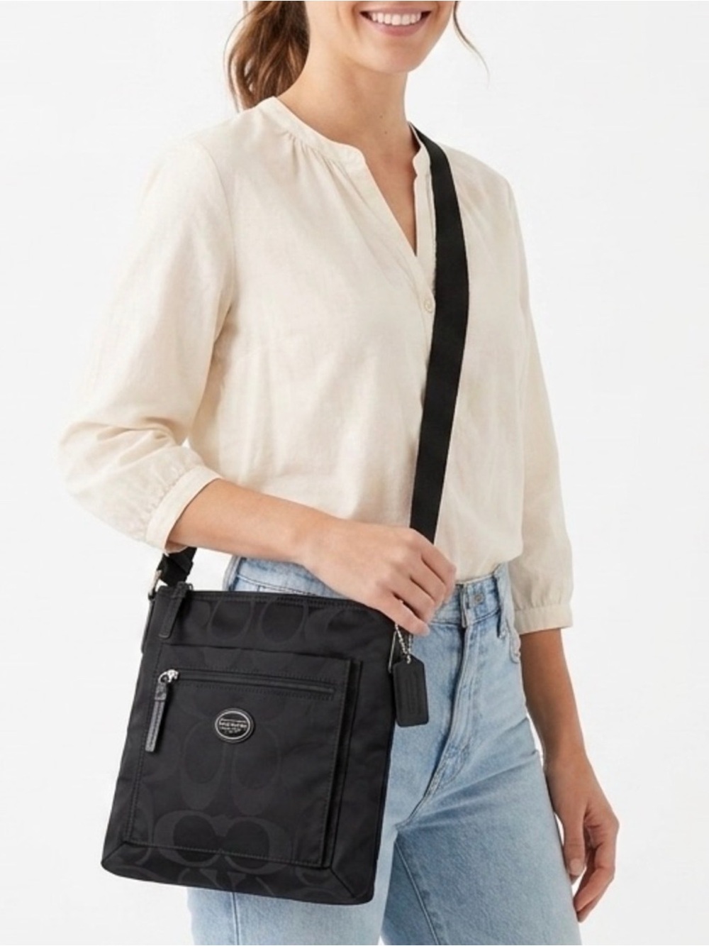 COACH Getaway Black Signature Nylon Crossbody File Bag